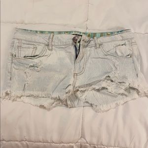 Distressed pinstripe shorts